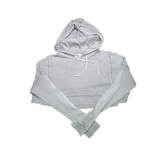 Mono B Cropped Hoodie – Size Large – Light Grey, 100% Cotton, Waffle Knit - Picture 1 of 5